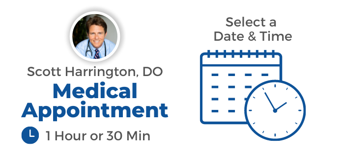 Image of Dr Scott Harrington a vegan doctor telling you to book a medical appointment with the words select date and time