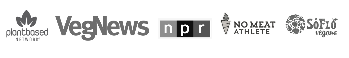 Banner with multiple logos NPR plant based network VegNews no meat athlete SoFlo Vegans