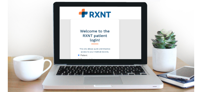 Laptop with RXNT patient portal log in screen